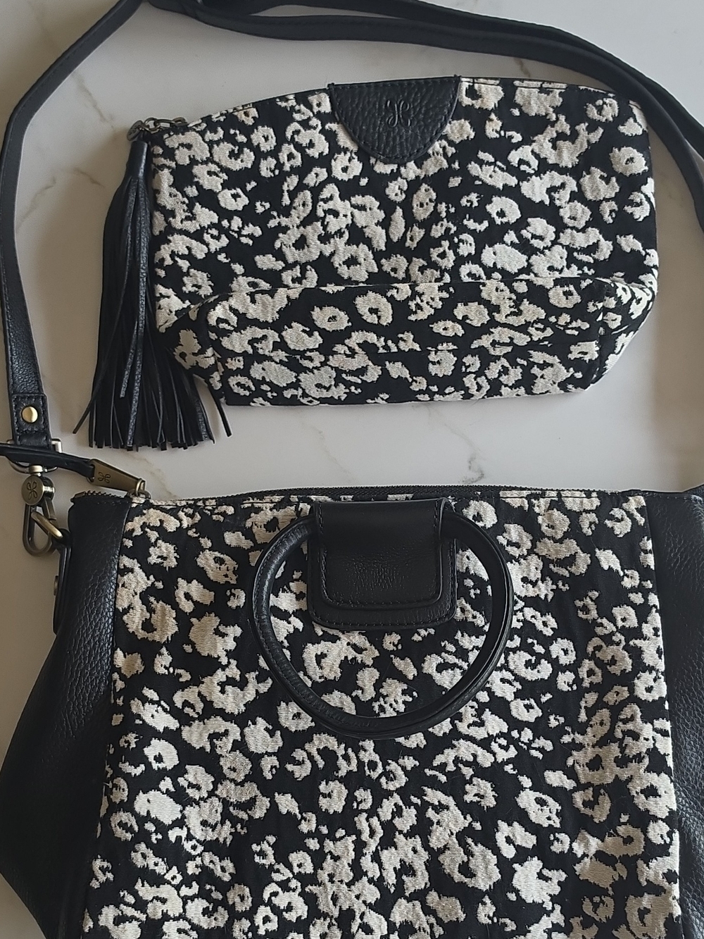 HOBO Sheila Medium Satchel & Matching Makeup Bag Set Leopard Excellent Condition